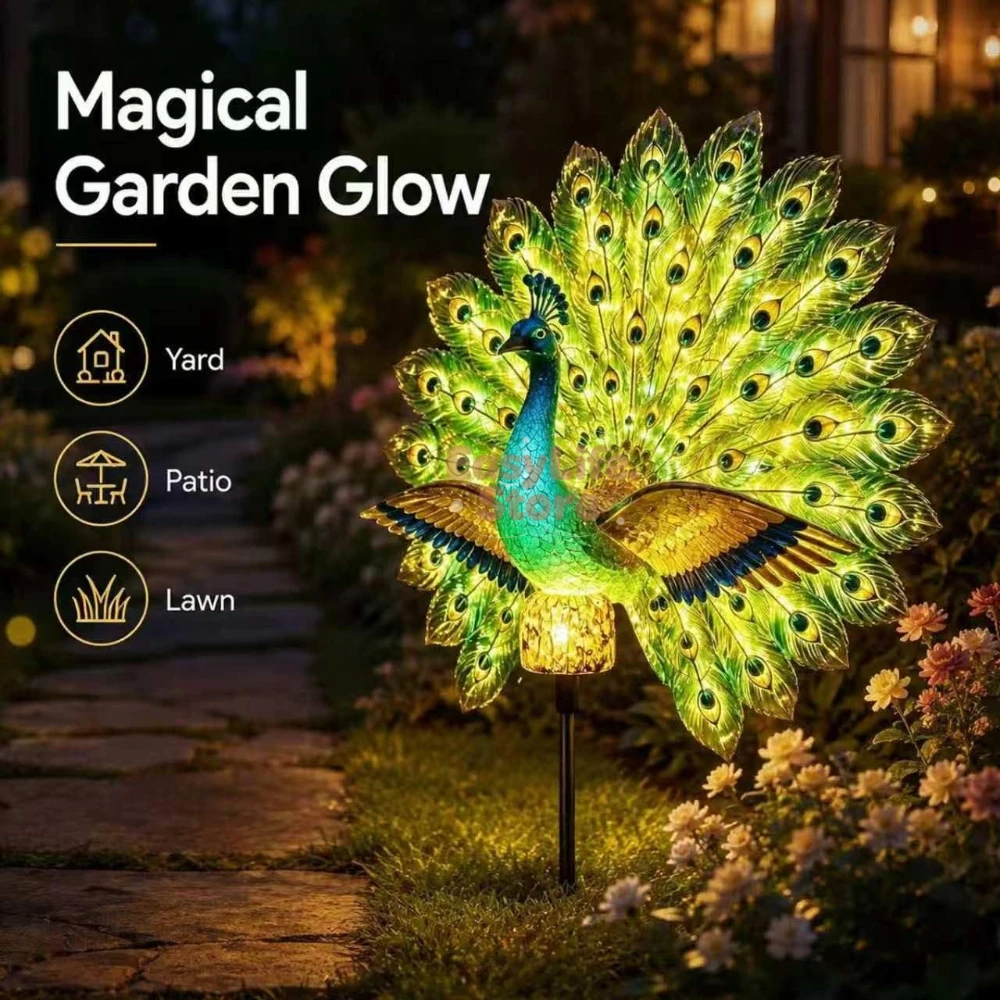 Outdoor Lighting Beacon - Solar Peacock Garden Sculpture, Outdoor Decor